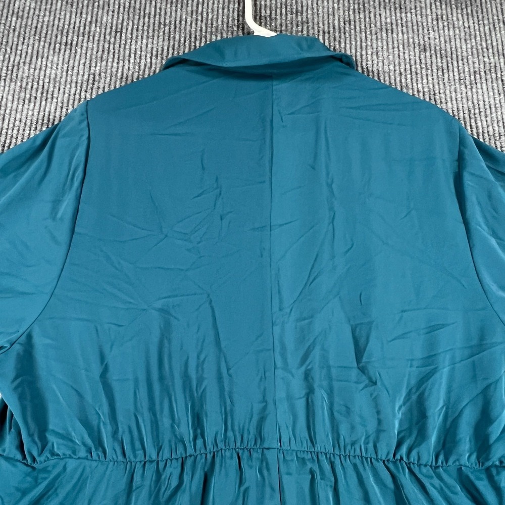 Torrid Maxi Dress Womens 3 Teal Collared V Neck Long Sleeve Plus Size Flowy New - Picture 8 of 10